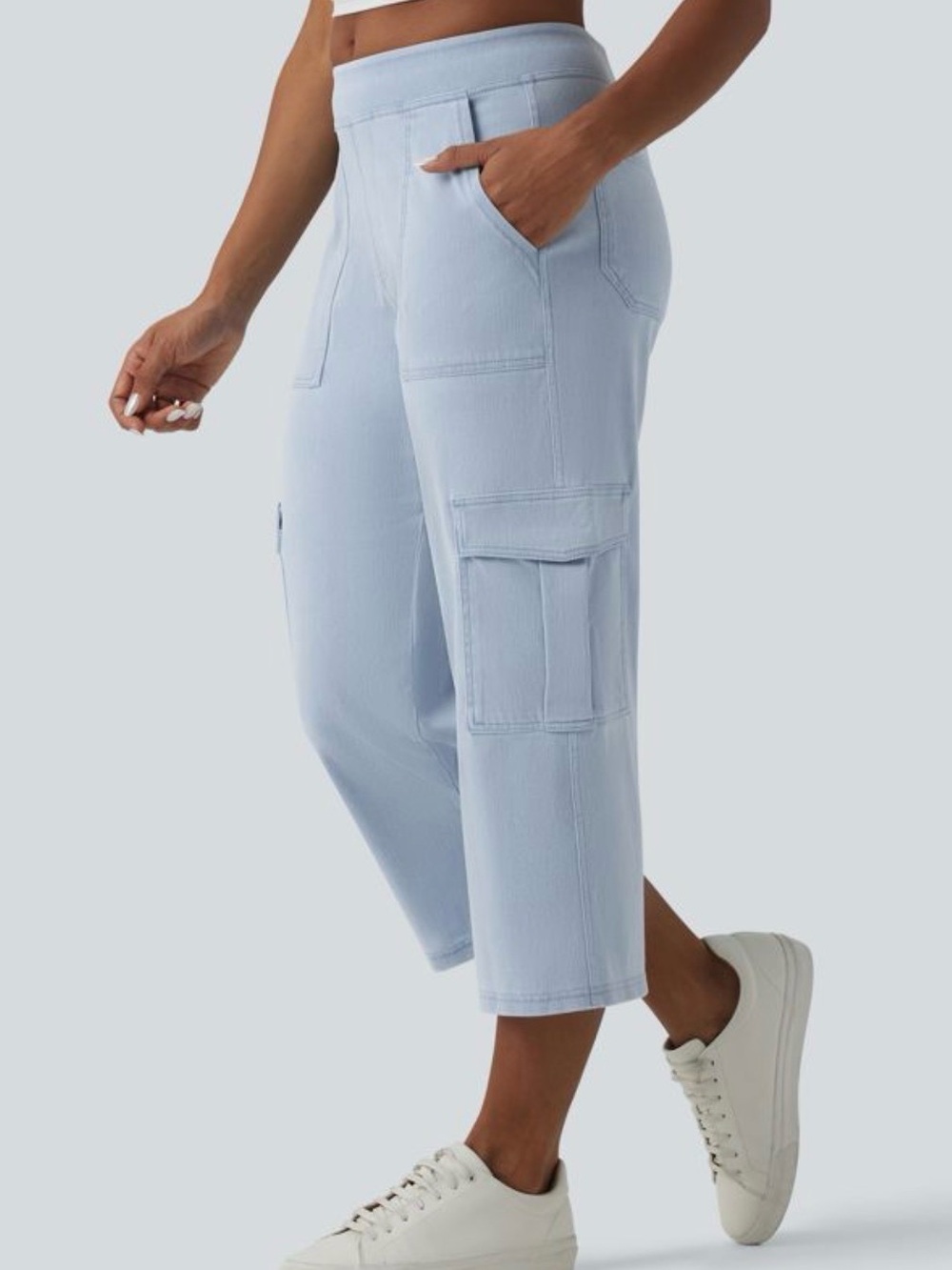 HALARA Light Blue Cropped Cargo Pants with Patch Pockets